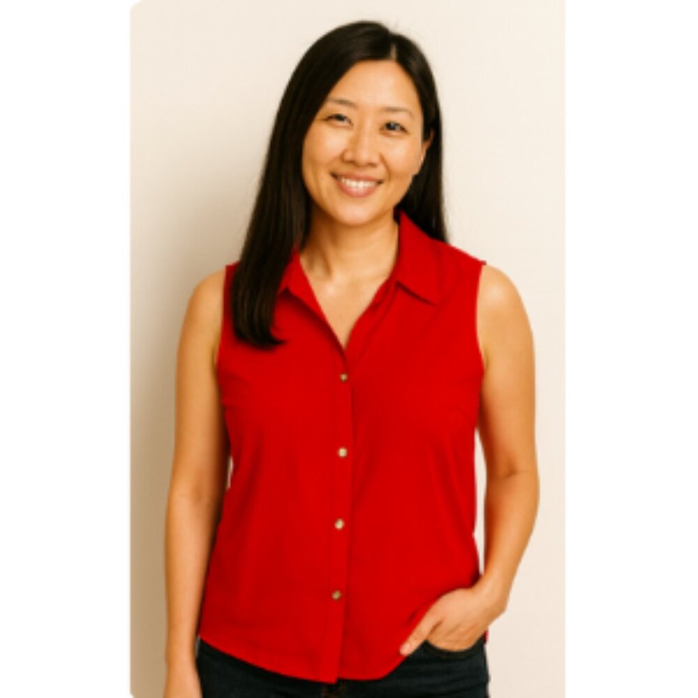 Sleeveless Red Button-Up Blouse